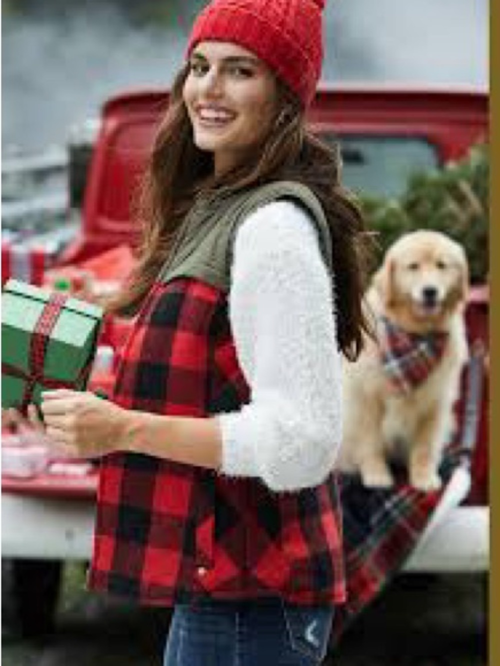Maurices Red and Black Buffalo Plaid Sleeveless Sweater Vest with Cream Sleeves